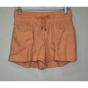 Athleta Cabo Linen Shorts Womens Sz 2 Orange Elastic Drawstring Waist 4" Inseam